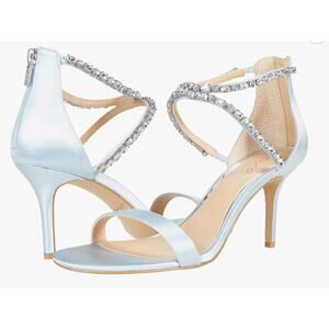 Jewel Badgley Mischka Women's Celine Heeled Sandal, Sky Blue | sz 9 *New w/ Flaw